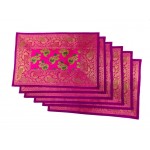 Indian Silk Table Runner with 6 Placemats & 6 Coaster in Pink Color Size 16x62